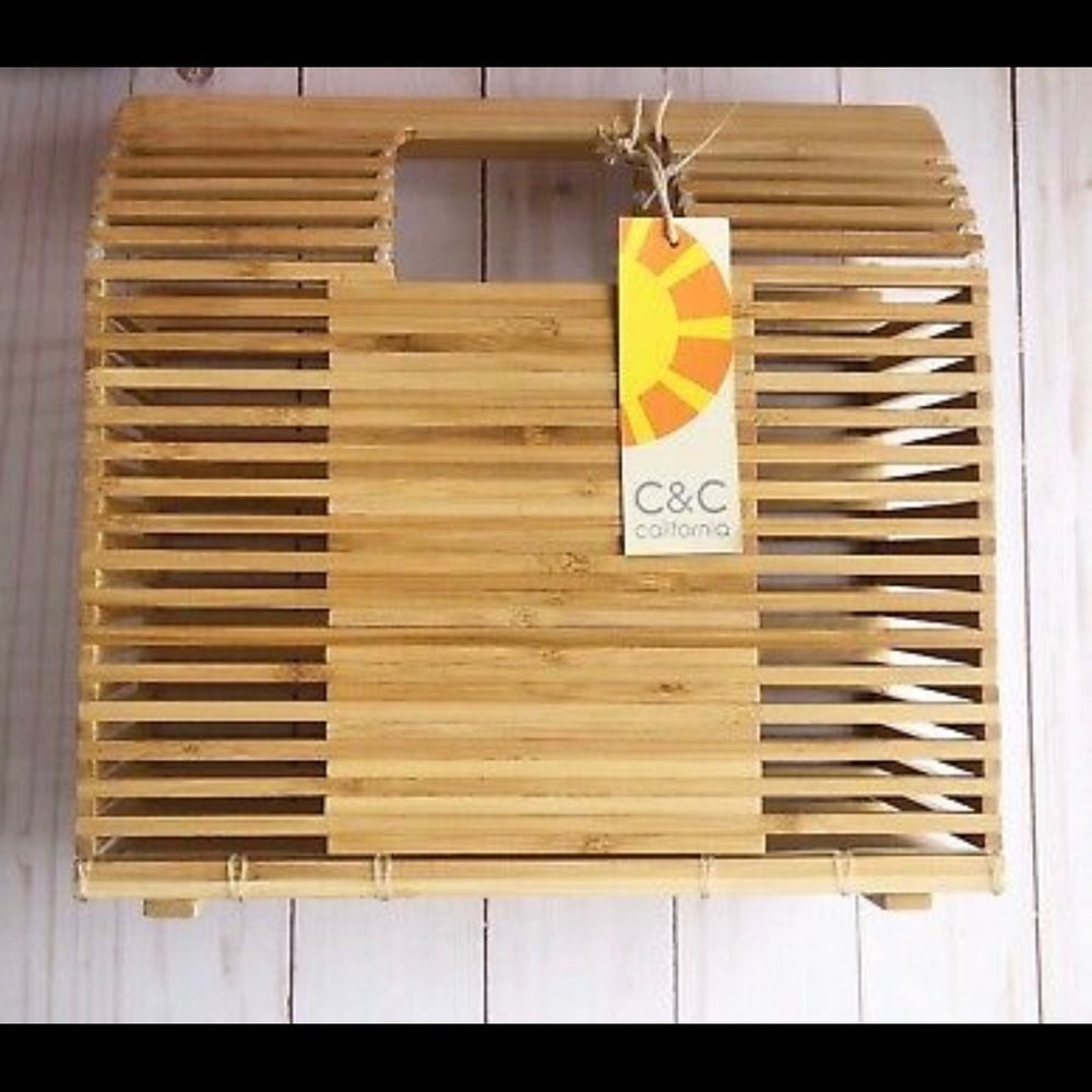 C&C California Bamboo Handbag Open Top Rectangle nwt